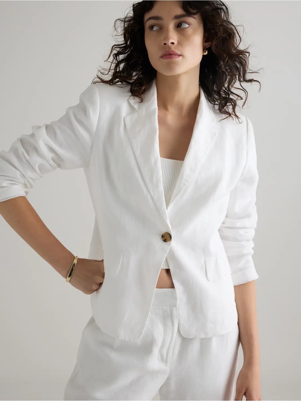 Quince 109% European Linen White Structured Blazer One Button Sz M